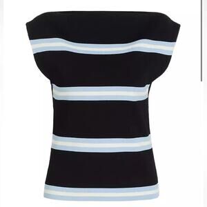 Tanya Taylor NWT Zanita Knit Striped Shell Tank Black/Blue Size Medium MSRP$345‎